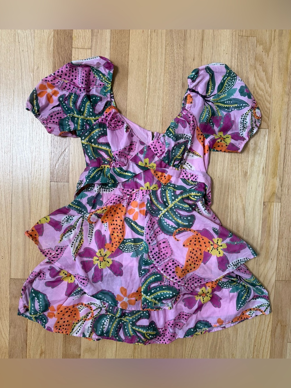 Crystal Sky Pink Floral Mini Dress M Tie Back Festival Concert